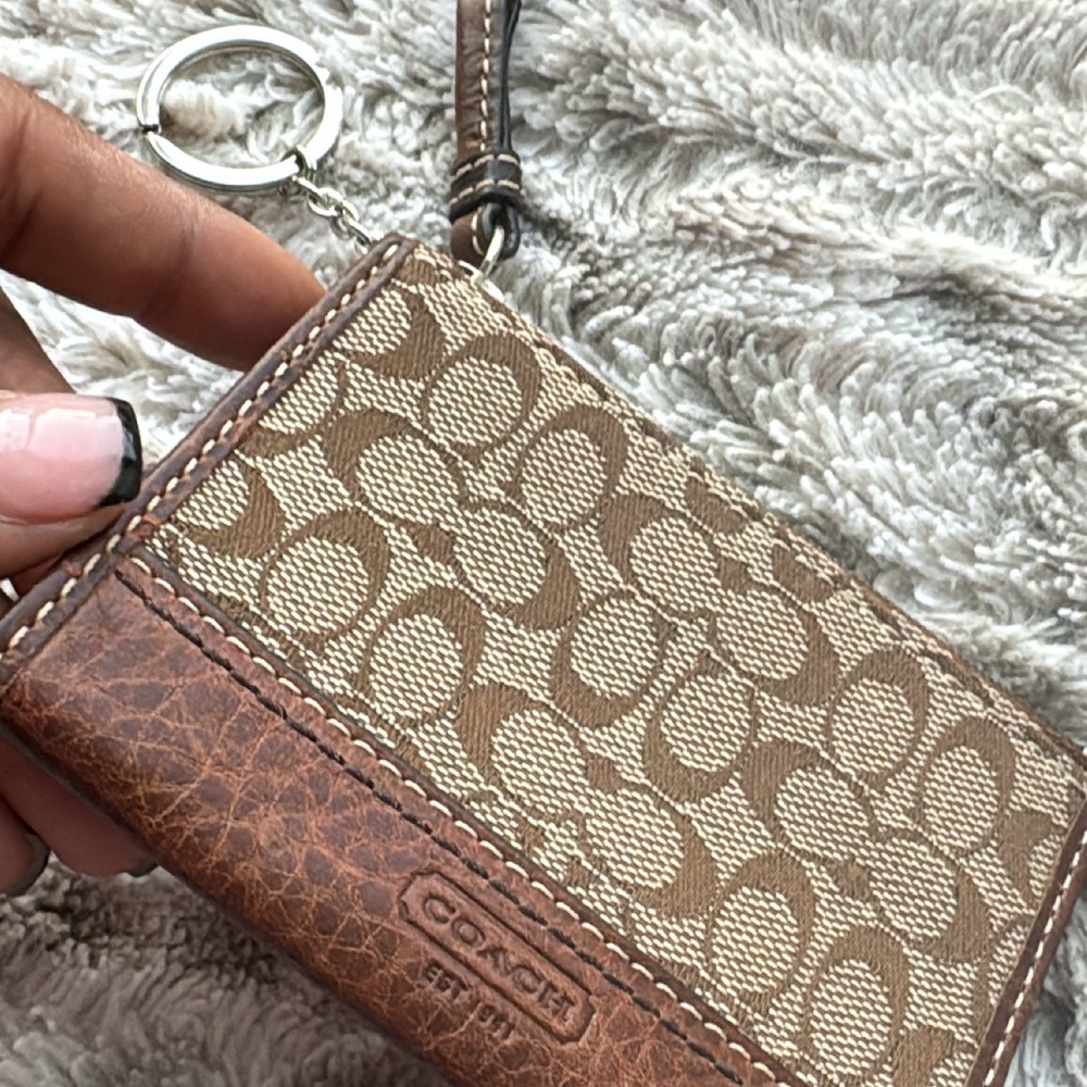 Coach Signature Brown and Tan Keychain Wallet